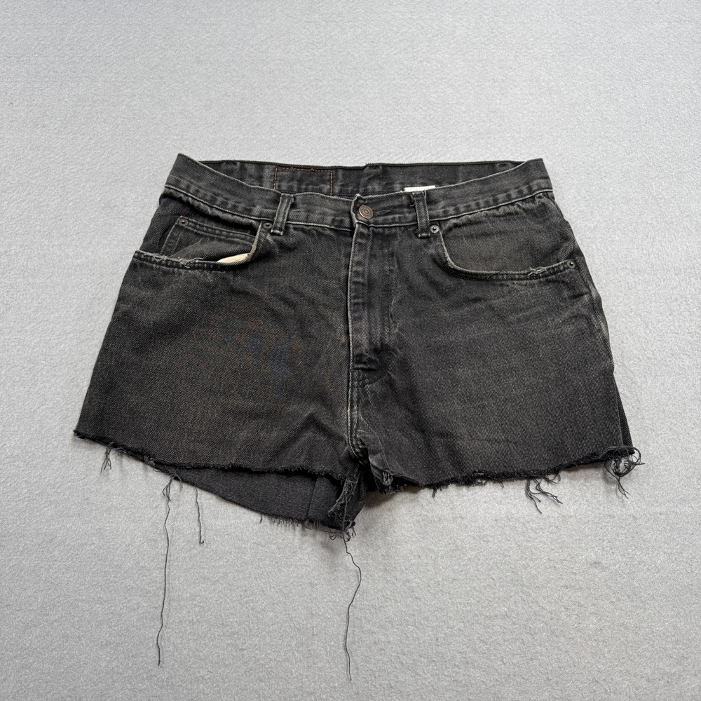 Y2K Levi's Jean Shorts Women's 34 Black Orange Tab Cut Off Distressed Hipster